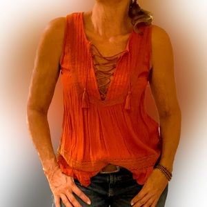 American eagle burnt orange, tank, baby doll style sleeveless top size xs